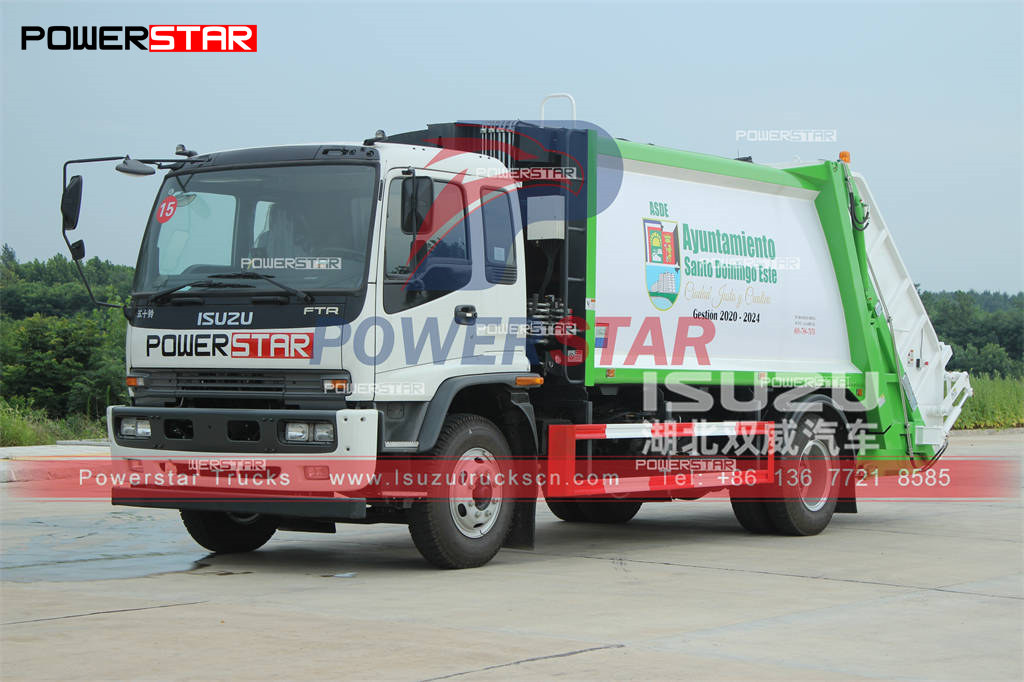 ISUZU FTR 16 текше метр қоқыс жинағыш машиналар Оңтүстік Америкаға экспортталады