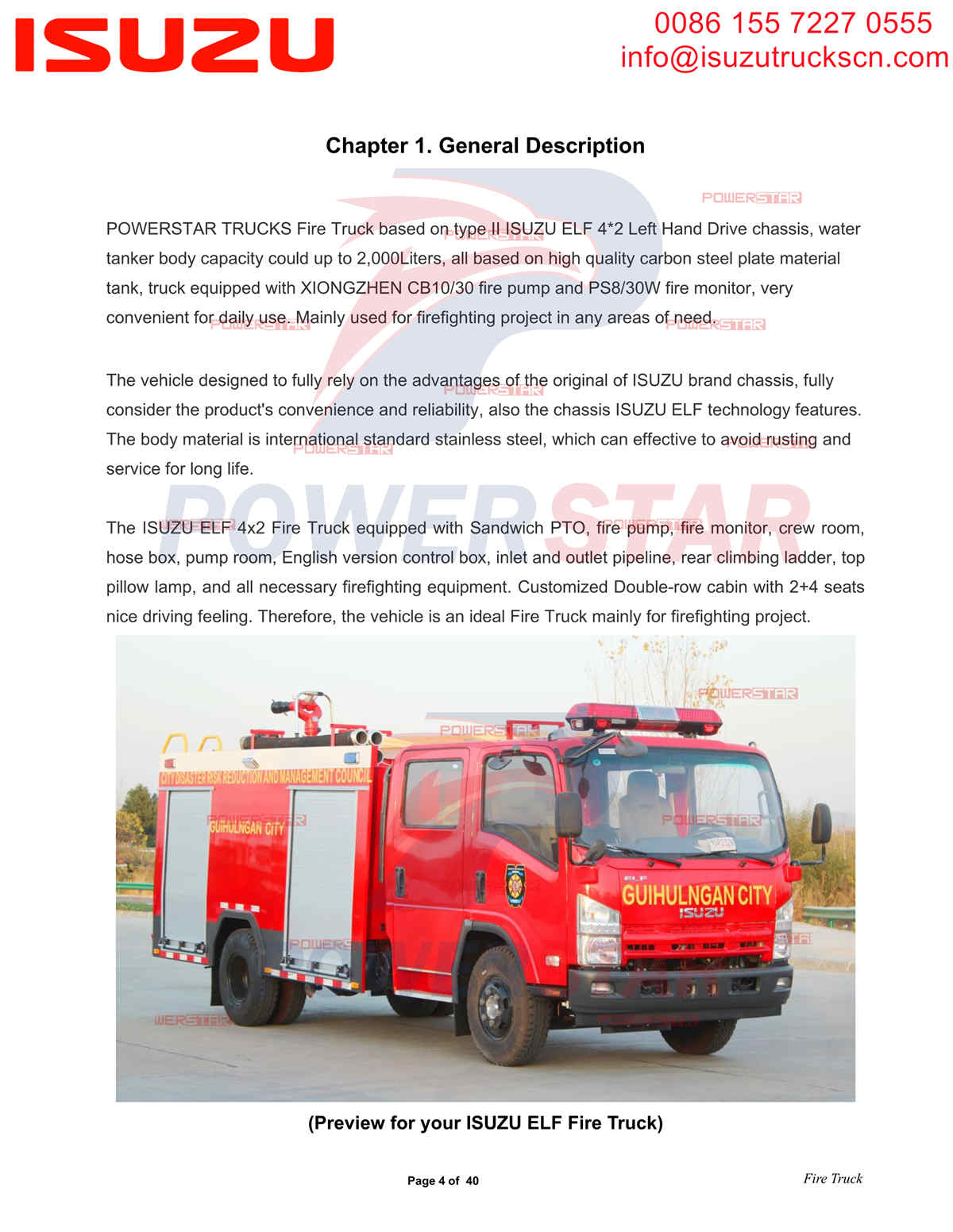 POWERSTAR ISUZU NQR су өрт сөндіру көліктері Филиппин Даваоға экспортталады