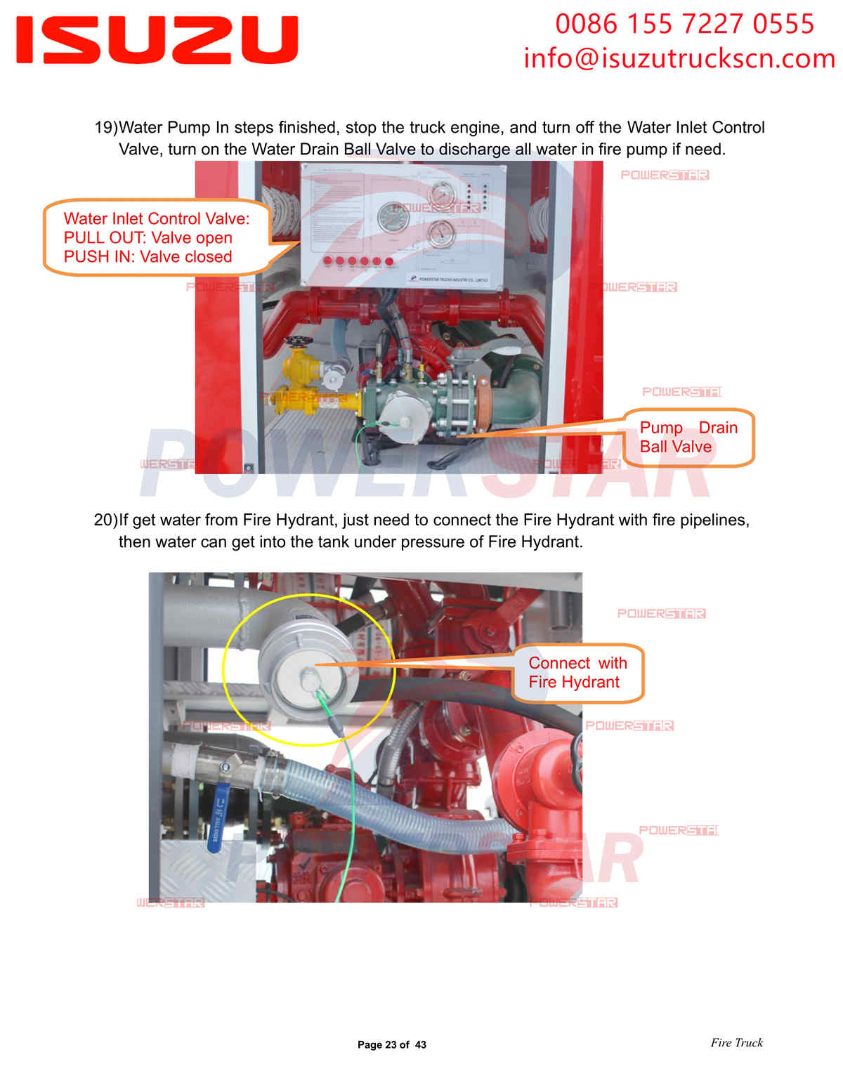 POWERSTAR ISUZU 100P су және көбік өрт сөндіру көлігі экспорты Албания