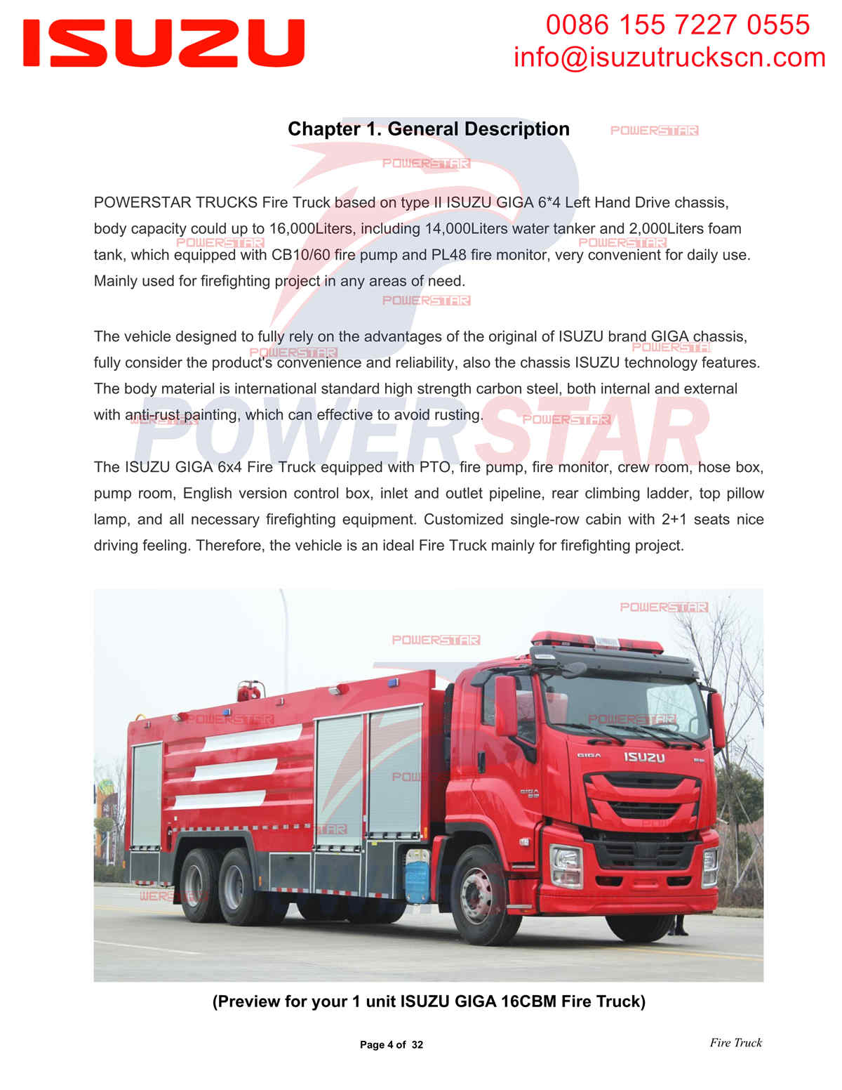 POWERSTAR ISUZU өрт сөндіру көлігі Таяу Шығыс елдеріне қолмен экспортталады