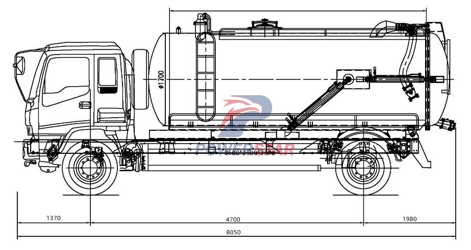 technical drawing of Isuzu GIGA 4x2 sludge sucker truck