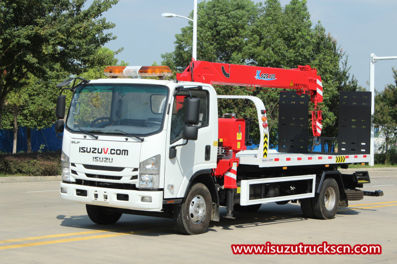 
     Isuzu ELF штангалы кранды қалпына келтіретін жазық жүк көлігі
    