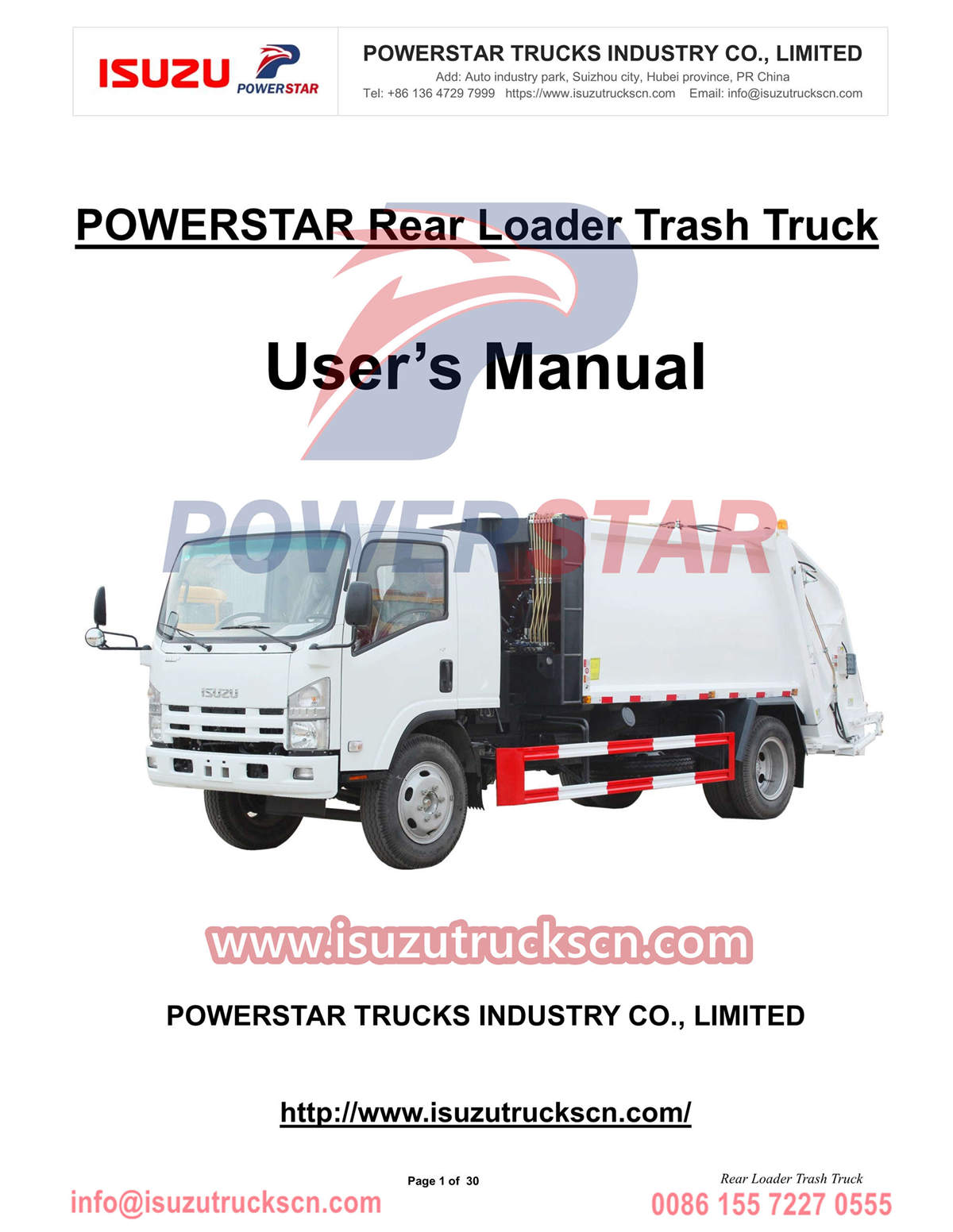 
     Эфиопия POWERSTAR ISUZU 700P Артқы тиегіш қоқыс машинасының нұсқаулығы
    